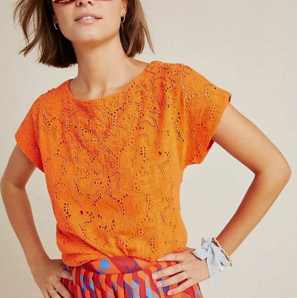 Anthropologie Orange Lace Blouse